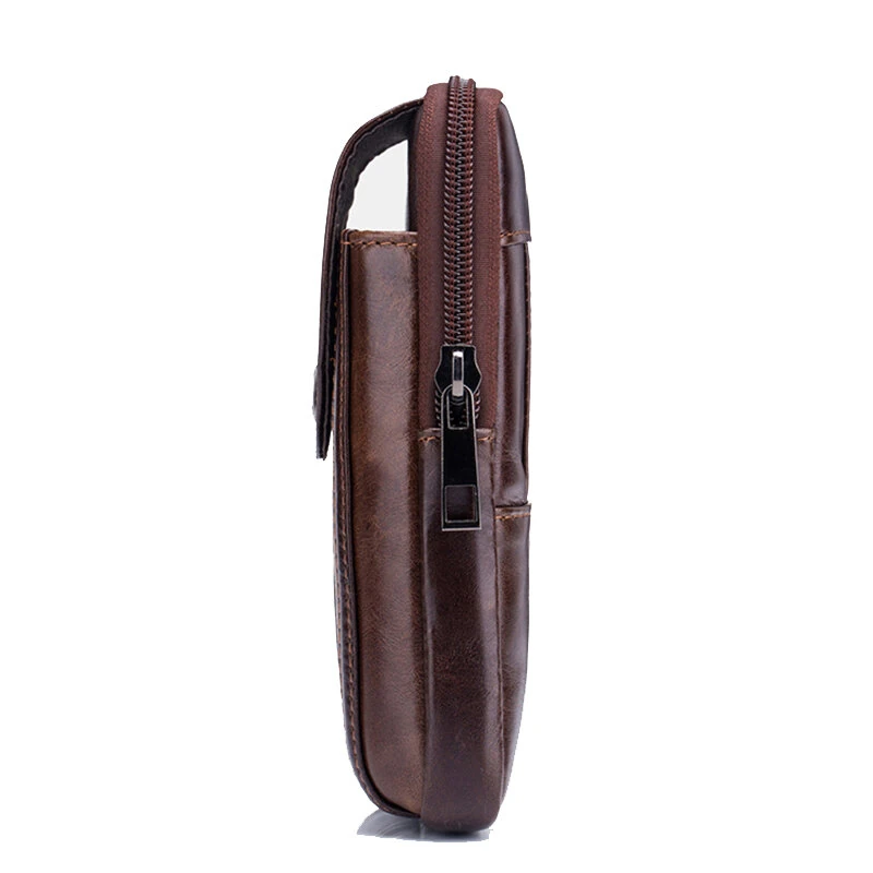 (image for) BULLCAPTAIN Genuine Leather Waist Pack Mens Small Fanny Belt Bag Travel Phone Pouch Male Work Leather Waist Bag